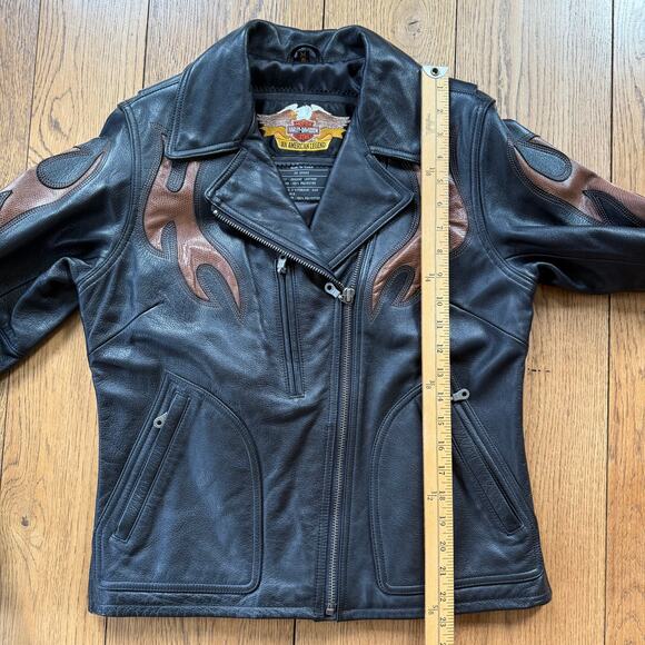 Vintage Harley Davidson Motorcycle Jacket Women SZ M Black Brown Flames EUC - Picture 10 of 12